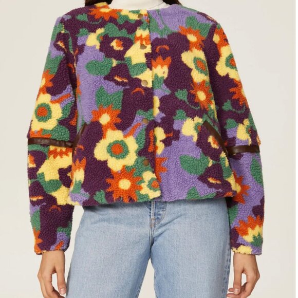 HUTCH Floral Faux Sherpa Jacket Size Extra Small - Picture 1 of 10